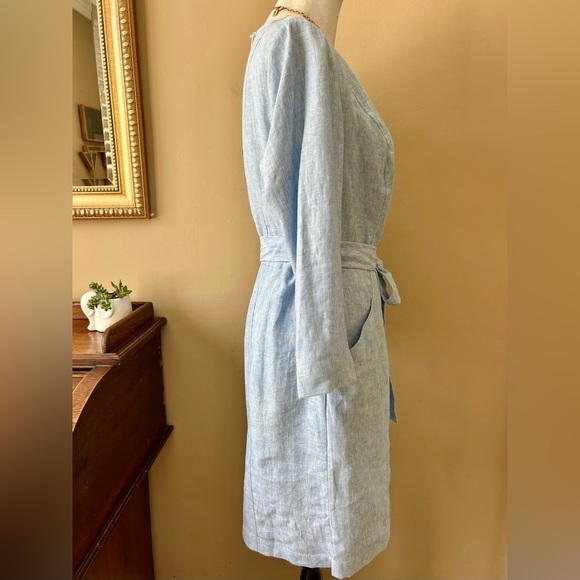 Boden Kelsey Tunic Dress Chambray Blue Linen 3/4 Sleeve Tie Belt Size 12 NWT - Picture 8 of 14